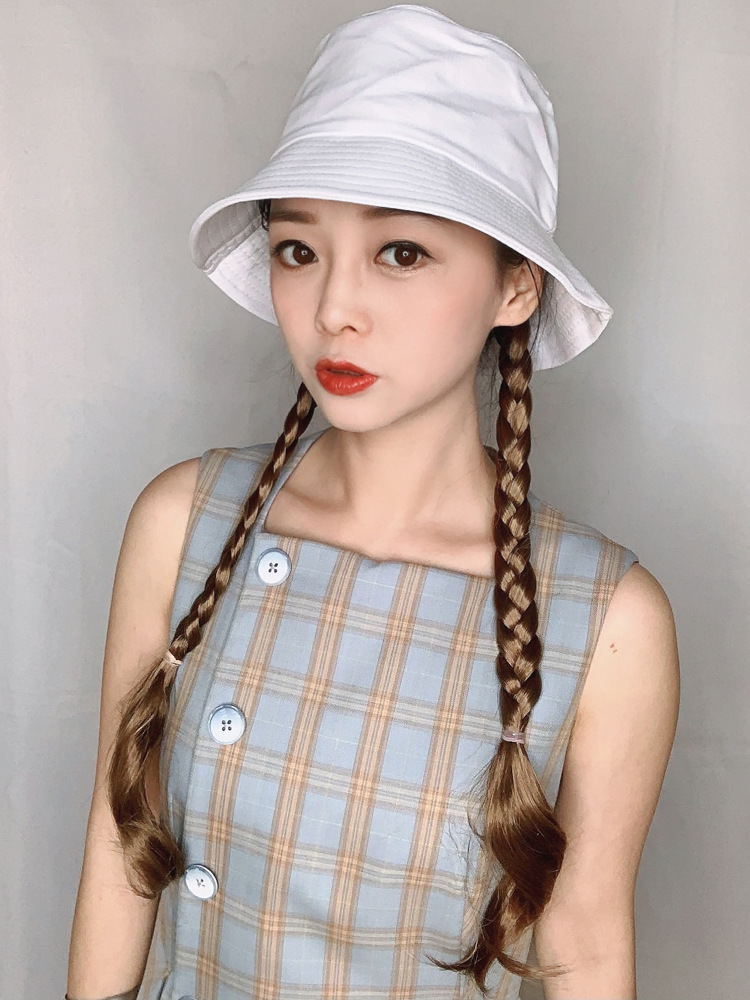 帽子假发可拆卸春夏一体三股编发辫双马尾可拆雏菊渔夫帽麻花辫子