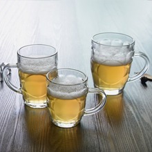 厂家直销白料玻璃茶水杯把手杯印制广告logo扎啤酒杯大中小菠萝杯