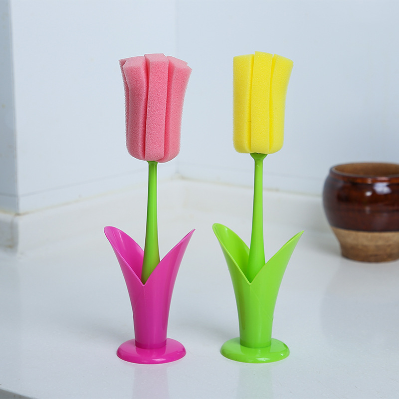 2023 New Sponge Cup Brush Milk Bottle Glass Cleaning Cup Brush Long Handle Sponge Cleaning Brush Cleaning and Washing Cup Brush