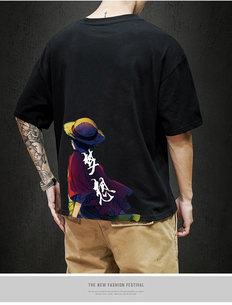 夏季人物印花短袖t恤男潮流百搭原宿ins潮牌衣服港风休闲打底上衣