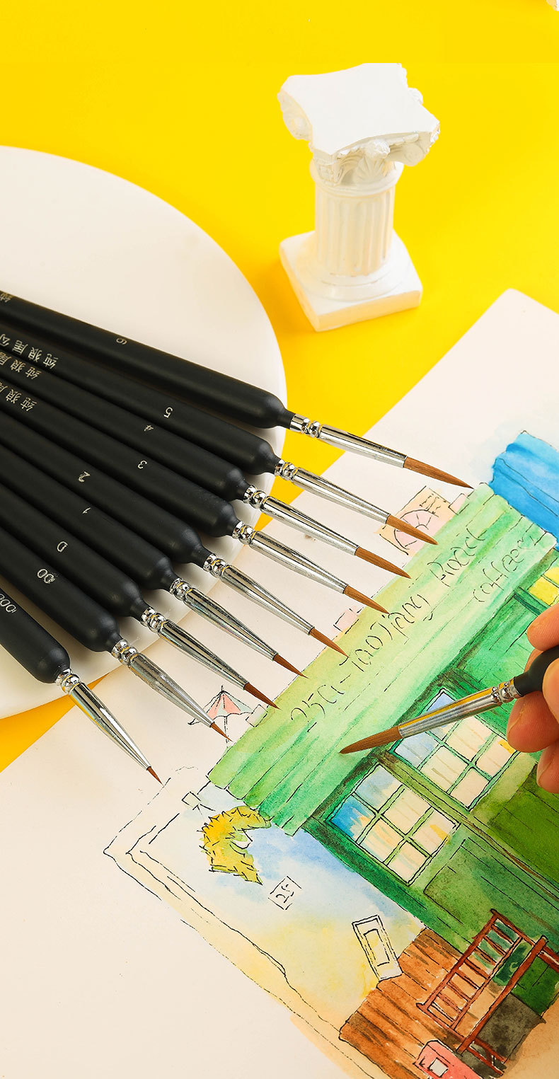 黑色圆形笔杆狼毫勾线笔10支套装描边勾边油画笔 水彩笔 数字笔