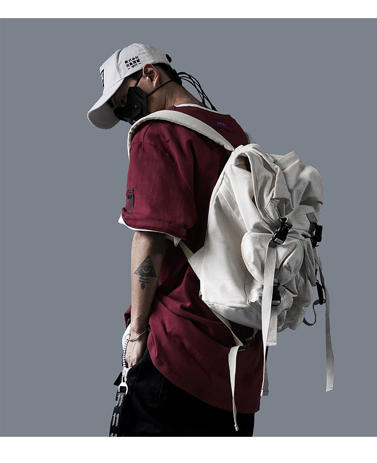 2019国潮暗黑先锋机能风短袖t恤男宽松嘻哈潮牌衣服刺绣半袖衫潮