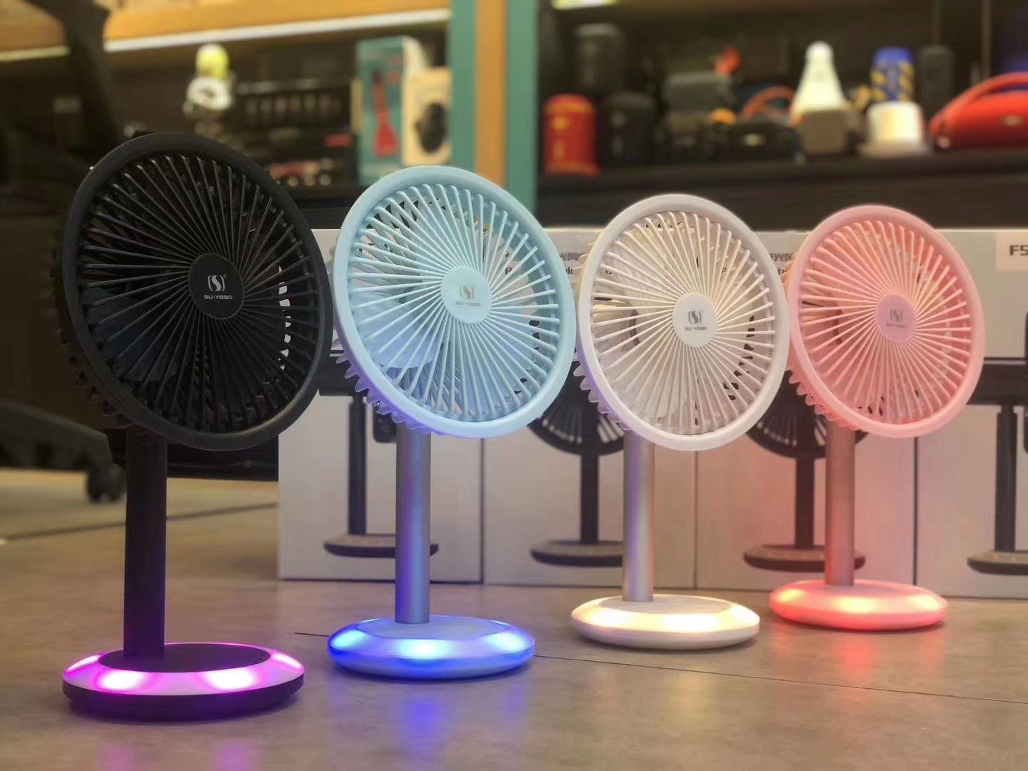 fs-01升缩式收纳风扇遥控桌面无极变速风扇彩色七彩学生宿舍风扇