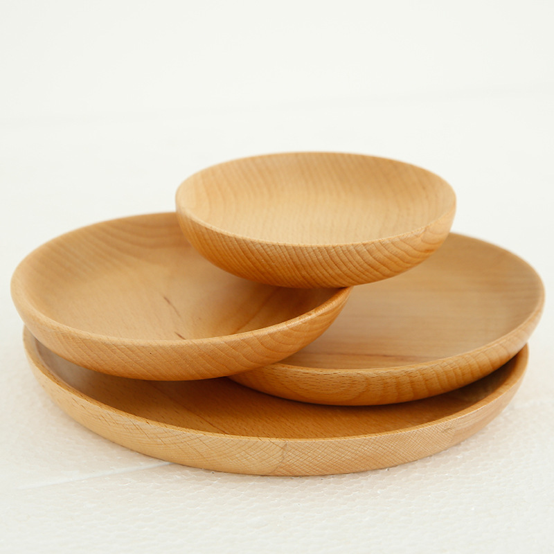 Plate Japanese Beech round Dish Wooden round Fruit Dessert Cake Wood Dish Hotel KTV Snack Snack Plate