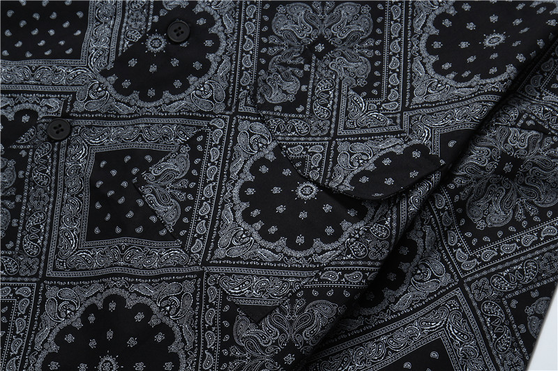 西海岸腰果花印花长袖衬衫男士欧美潮牌嘻哈说唱街头宽松满印衬衣