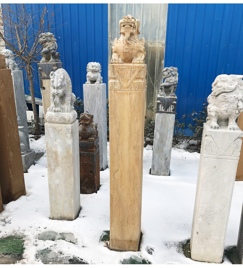 批发石雕青石仿古石狮子拴马桩庭院装饰摆件 做旧中式园林拴马柱