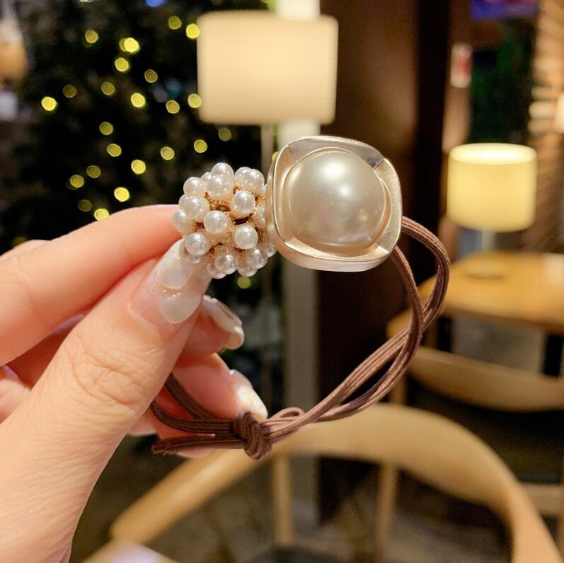 韩版东大门发圈手链两用头绳女生简约珍珠金属球皮筋精美高弹发绳
