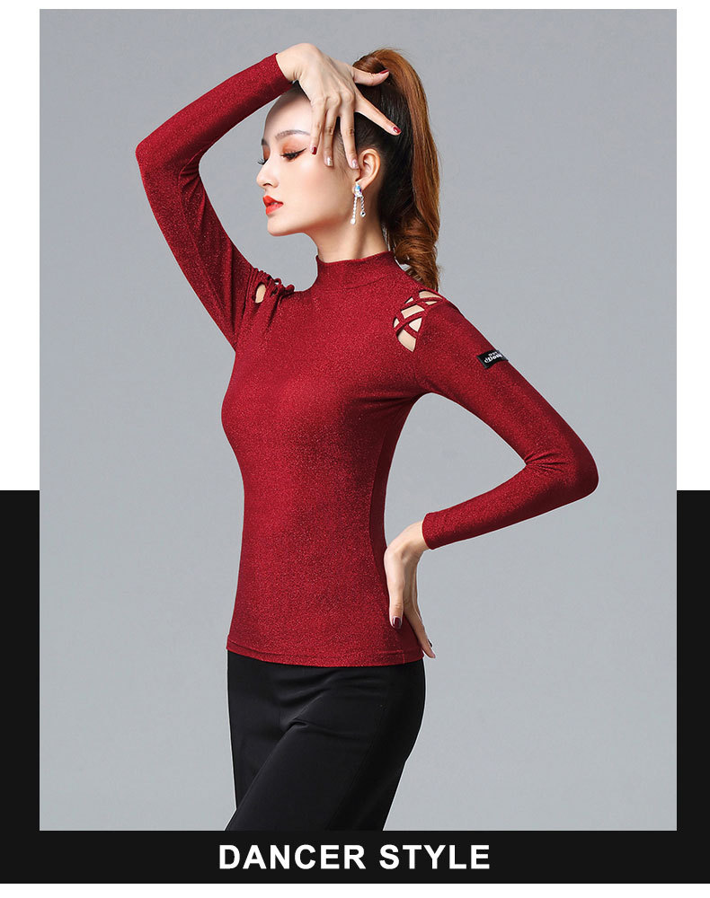 拉丁舞服女成年国标舞训练上衣春秋黑色舞蹈服装练功服小衫
