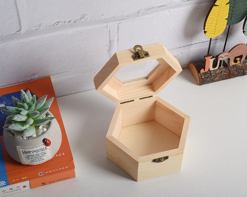 新款实木收纳盒创意六边形首饰盒小饰品收纳木盒可定制礼品包装盒