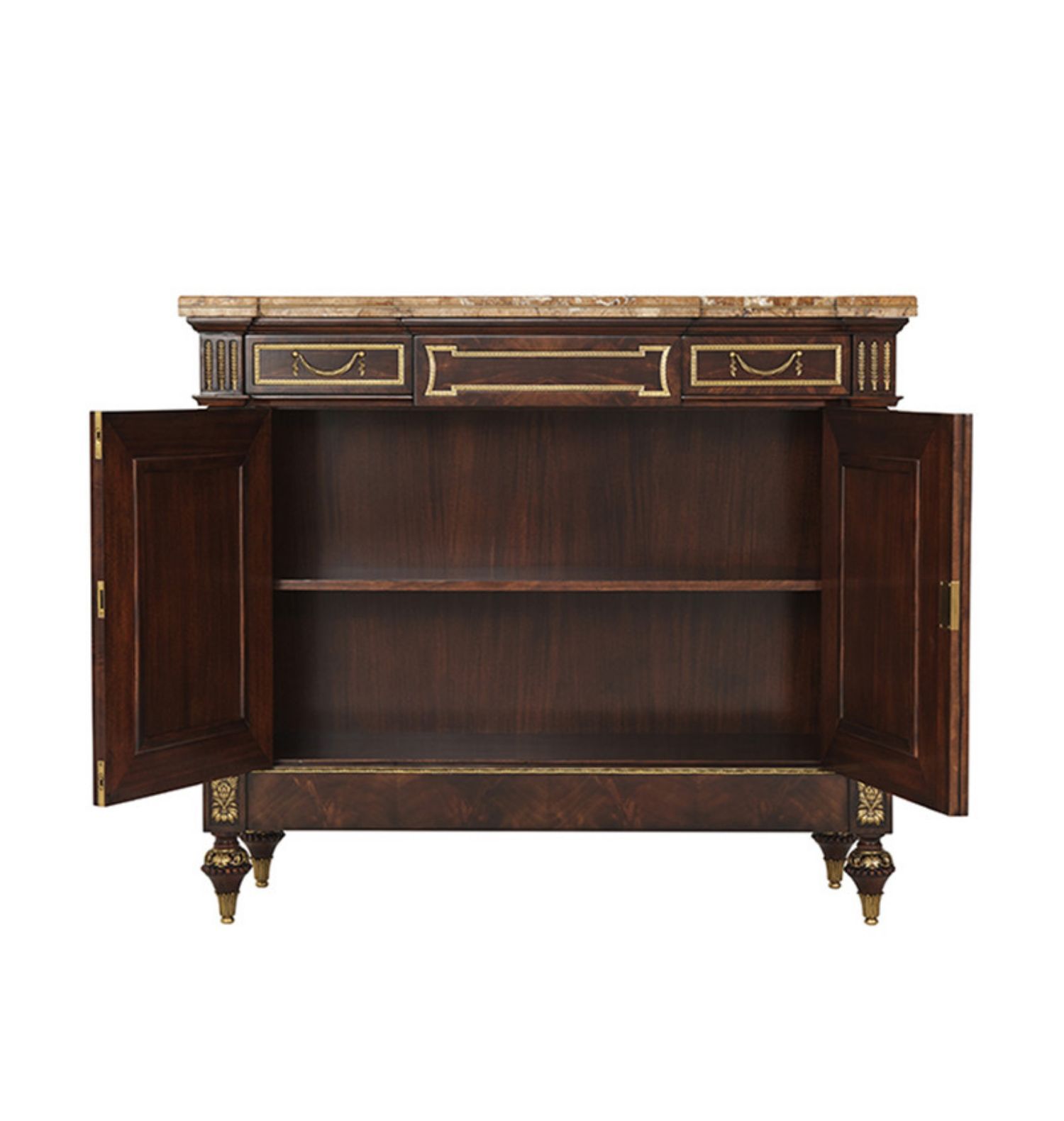 亚历山大美式复古玄关柜大理石面装饰柜别墅门厅柜英式铜件餐边柜