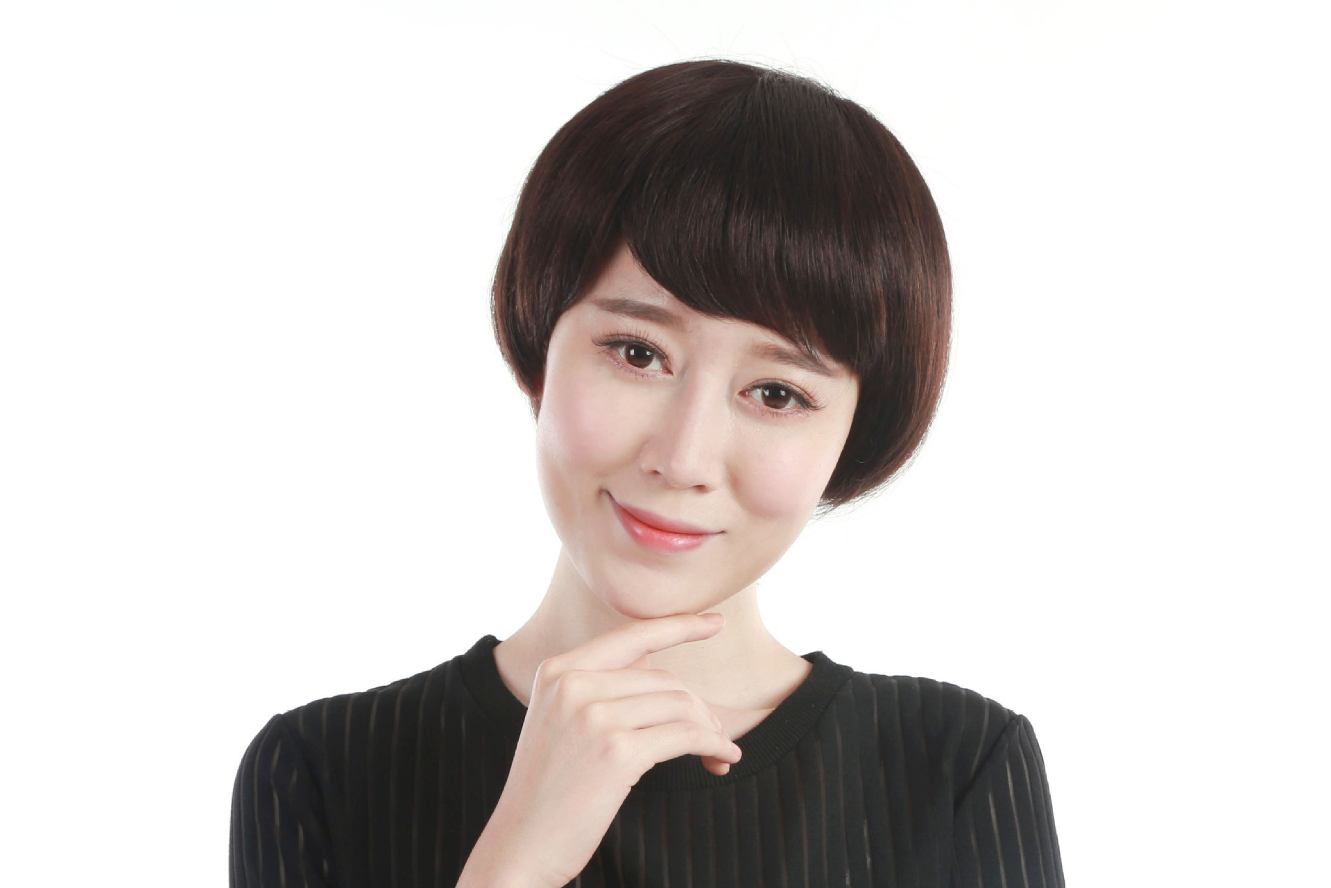 兴德昌新款假发斜刘海波波头女短直发头套真人发丝时尚商务款整顶