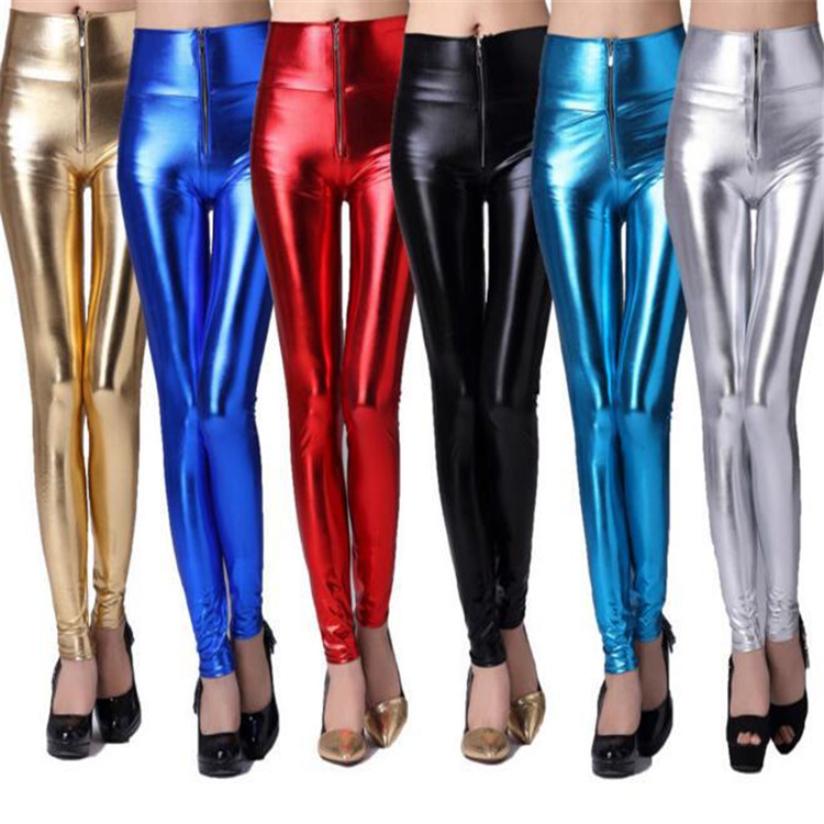 亚马逊爆款 闪亮金属紧身弹力漆皮裤 亮皮九分裤 打底裤厂家直销