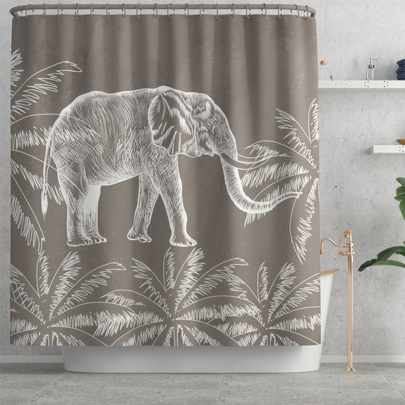 Hot Sale Animal Series Simplified Coconut Elephant Waterproof Mildew-Proof Shower Curtain Bath Curtain Mat Suit