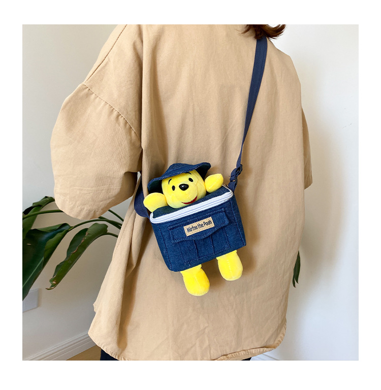 小熊包包女网红抖音休闲可爱学生玩偶软萌卡通帆布牛仔单肩斜跨包