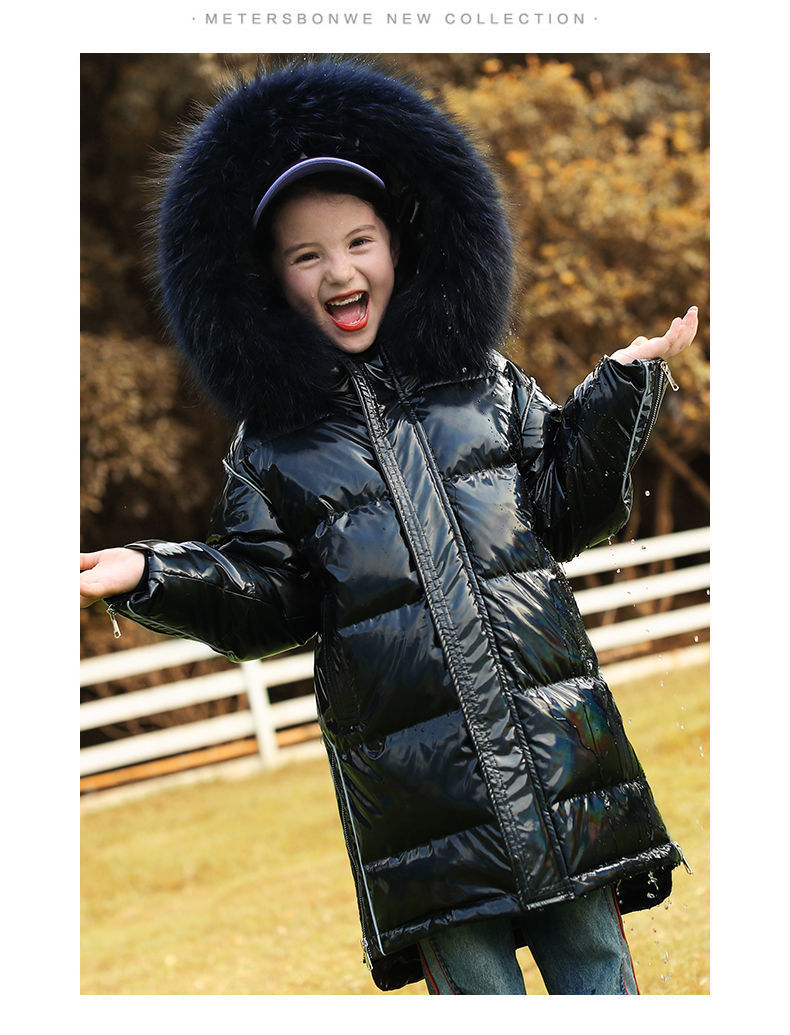 新款亮面儿童羽绒服女童加厚韩版中长款夜光外套女大童变色羽绒服