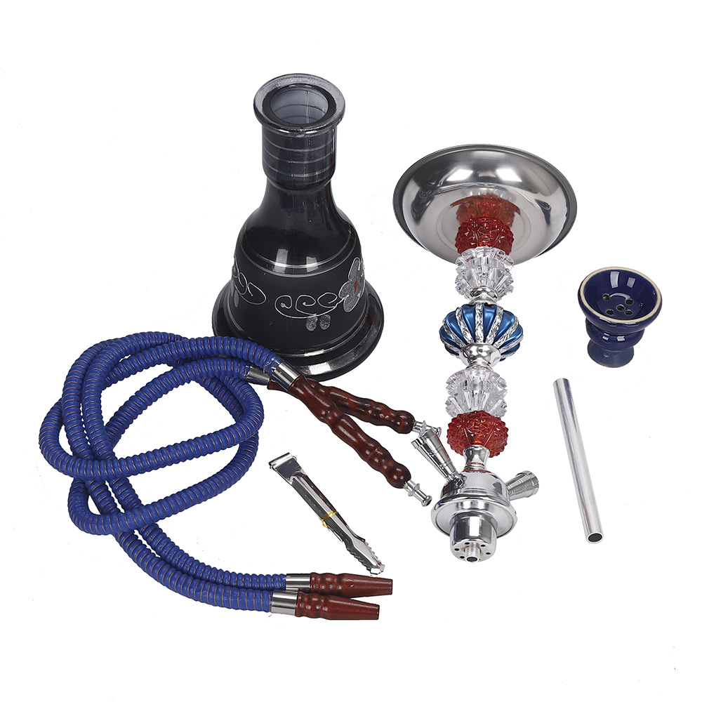 跨境电商产品大号玻璃双管水烟筒套装酒吧水烟壶陶瓷碗硅胶管配件