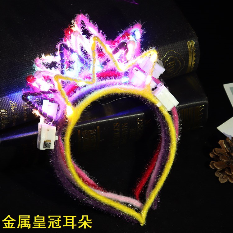 Metal Glowing Cat Ears Rabbit Ears Mickey Crown Flash Ears Led Headband Hair Accessories Flashing Light Headwear Wholesale