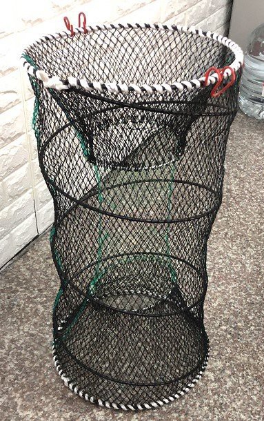 厂家直销螃蟹笼捕鱼笼甲鱼具三孔螃蟹笼弹簧笼折叠虾笼鱼笼手抛网