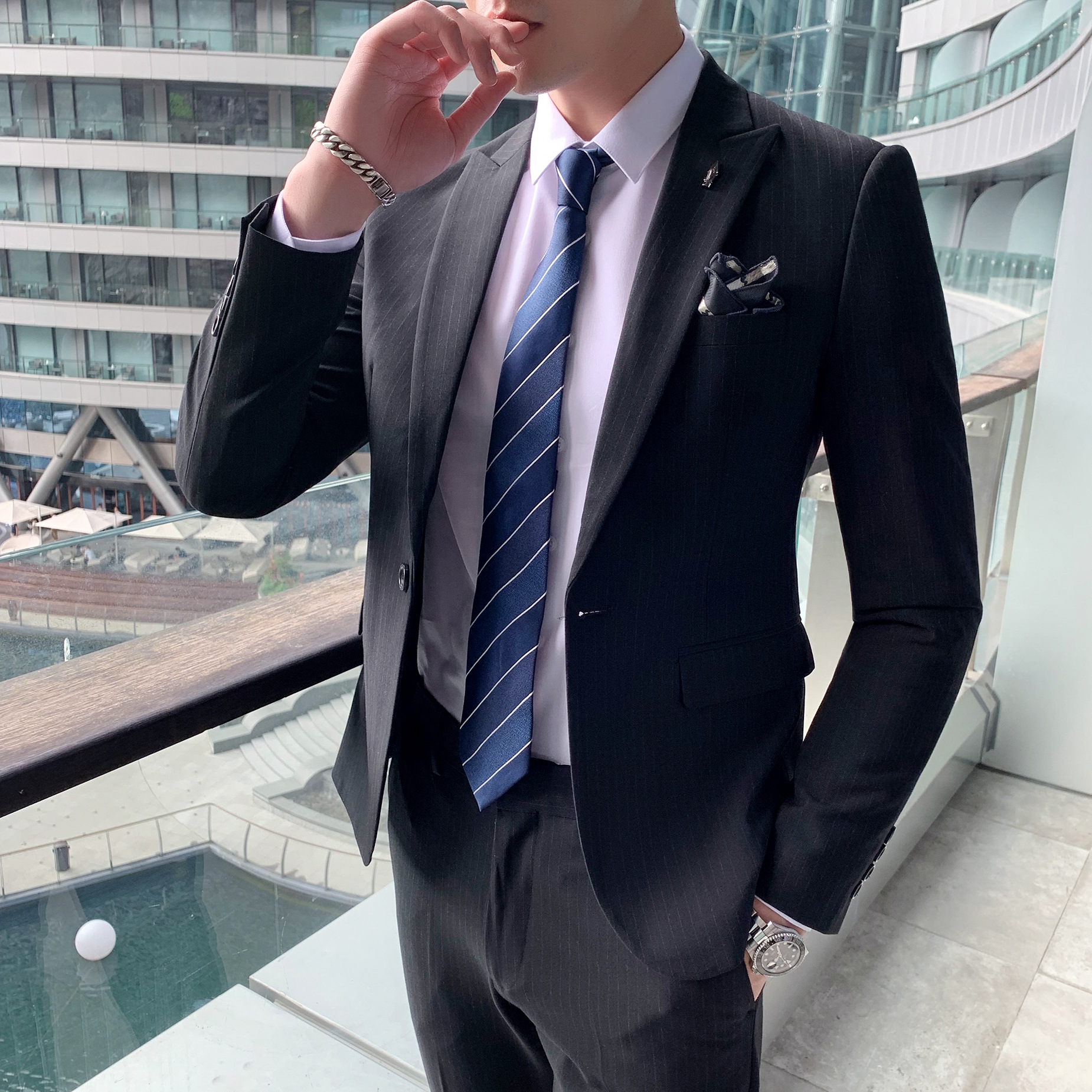 男士休闲西装两件套韩版潮流夜店西服套装发型师修身学生团队礼服