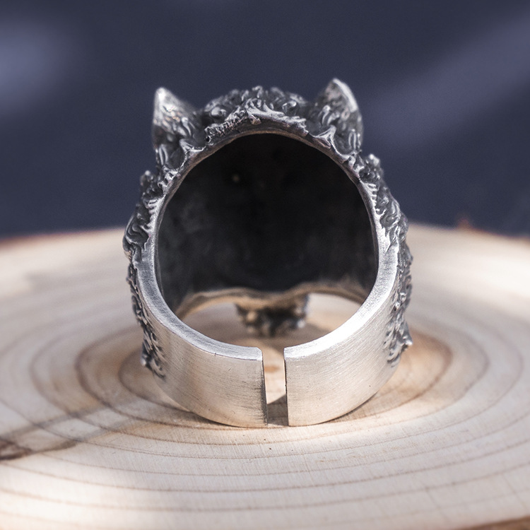 s999银饰品复古足银粗犷潮款霸气狼头狼王戒指 男士个性夸张指环