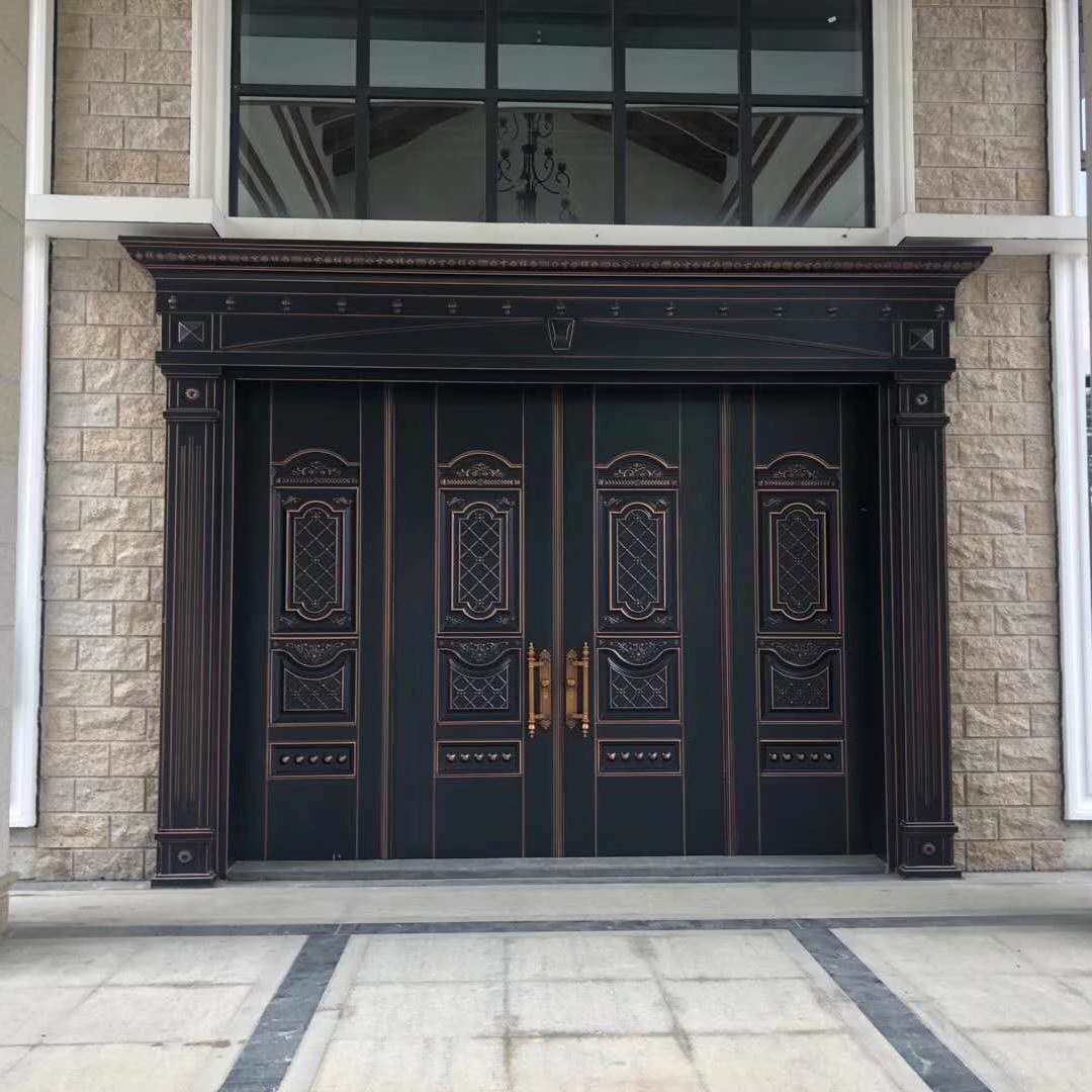 高端锌合金拼接吉祥纹刷金非标门双开防盗门别墅客厅进户门甲级门