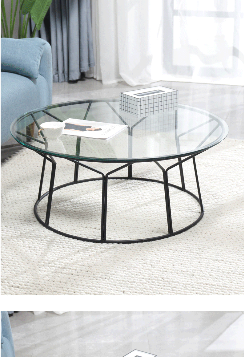 简约客厅钢化玻璃圆几 休闲咖啡厅创意小桌子 阳台铁艺迷你小茶几