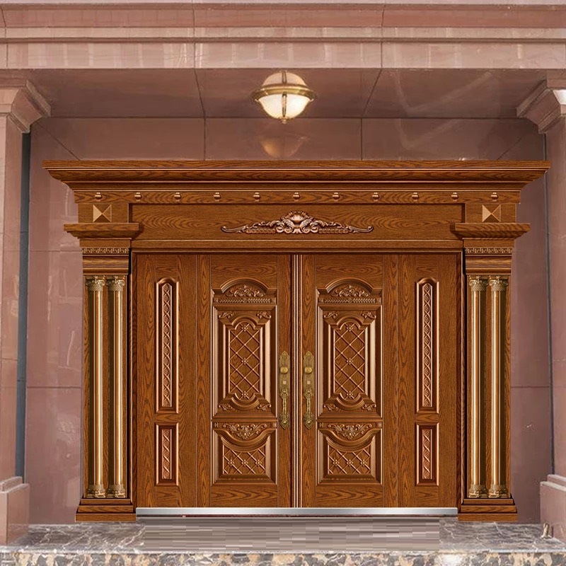 农村别墅进户门锌合金仿真铜四开子母门一楼客厅防盗非标大门厂家