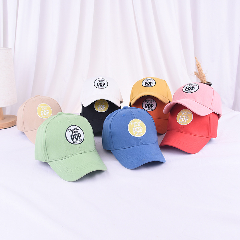新款儿童pop字母刺绣棒球帽子夏天宝宝户外遮阳帽大童圆标鸭舌帽