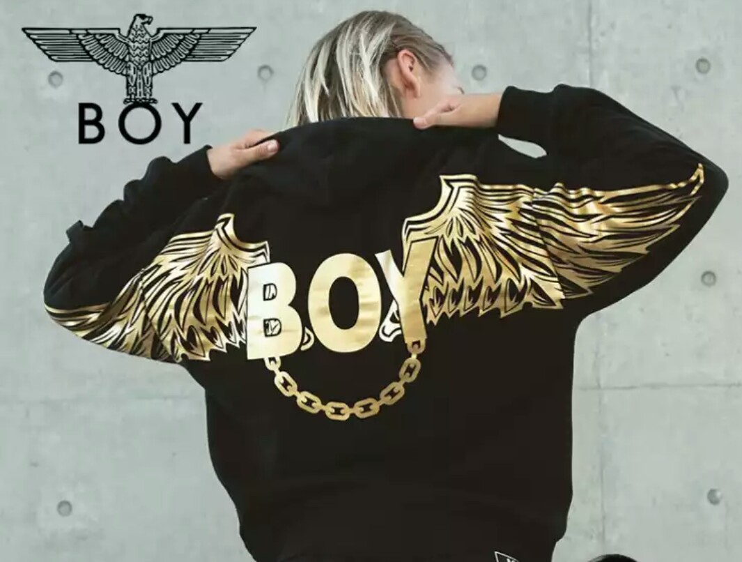 潮牌boy长袖卫衣男女款情侣秋装烫金老鹰翅膀纯棉宽松长袖连帽衫