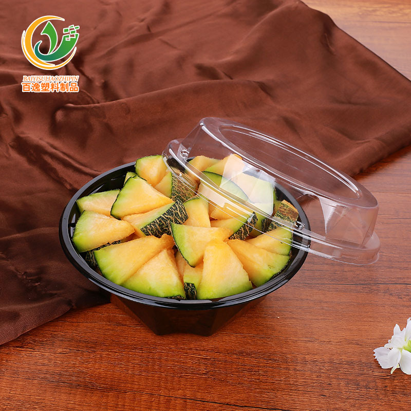 Disposable Fruit Fishing Platter Plastic Box Fruit Cutting Box round Fruit Salad to-Go Box Fresh Fruit