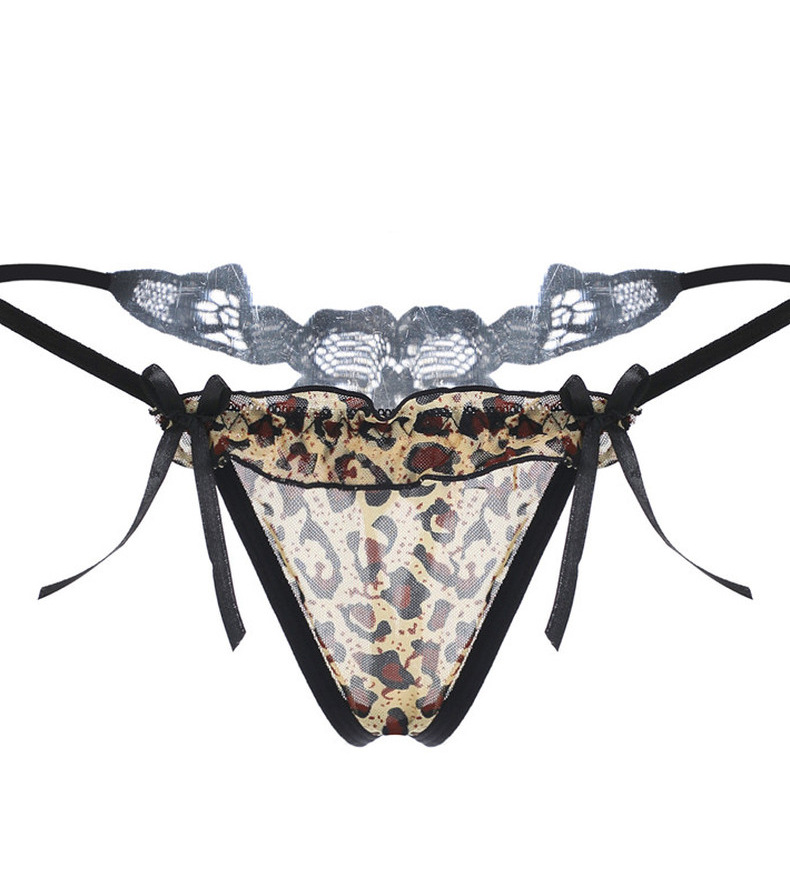 性感豹纹刺绣丁字裤女士透气网面低腰内裤水溶花t裤野性诱惑 2169