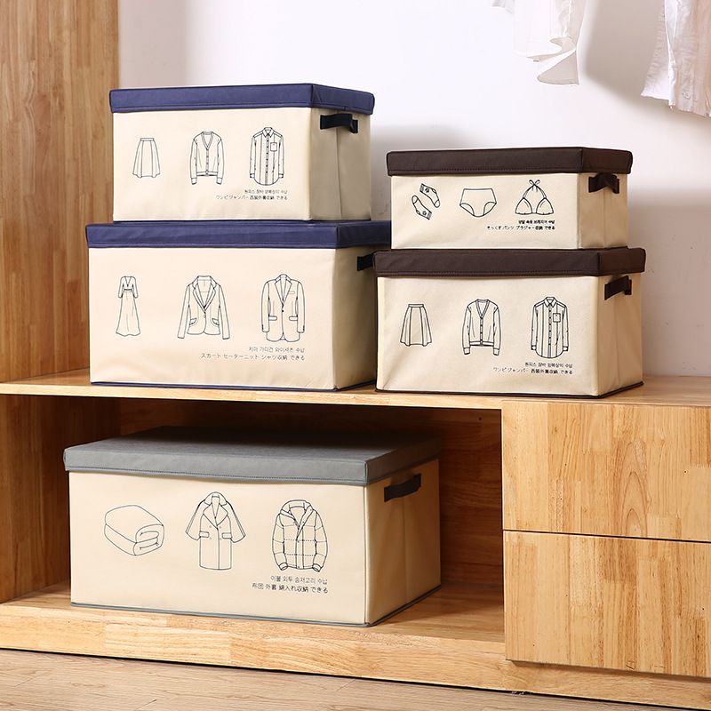 Home Fabric Covered Storage Box Wardrobe Storage Box Non-Woven Fabric Household Folding Box Printed Soft Storage Box