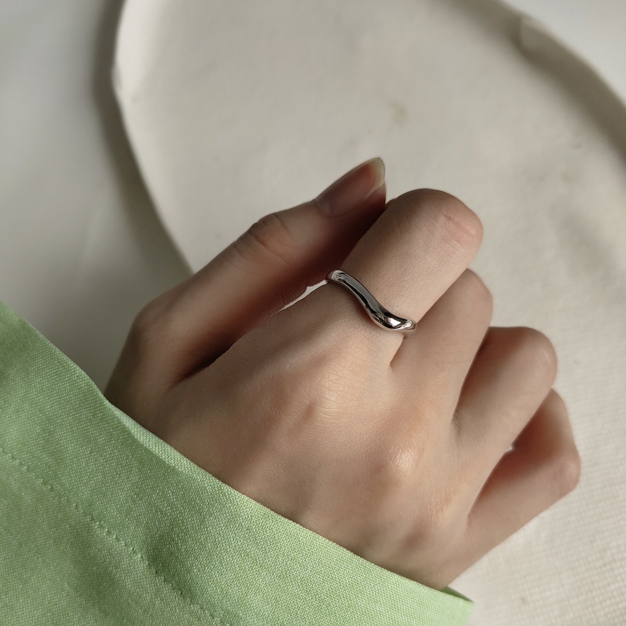 潮福猫欧美极简百搭潮人网红925纯银扭线戒指日韩ins指环食指