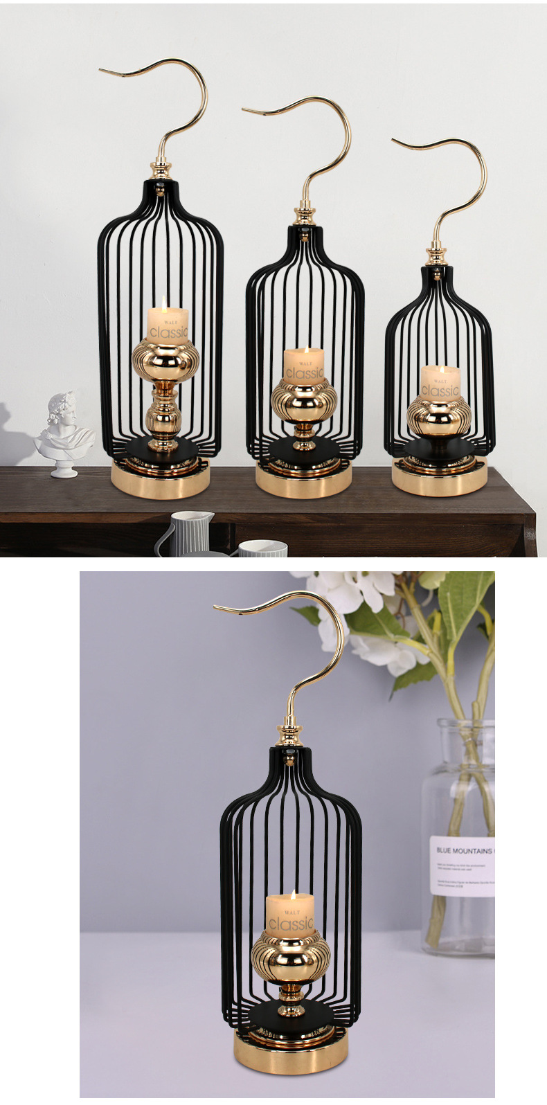 跨境欧式复古创意鸟笼铁艺烛台摆件铁艺工艺品装饰批发欧式蜡烛台_oye