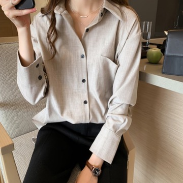 秋冬装女2121新款chic宽松慵懒风衬衫女长袖上衣简约纯色衬衣848