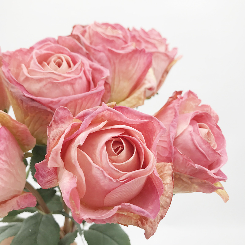 欧式复古做旧单头焦边玫瑰仿真假花摆件家居软装布景搭配材料丝花