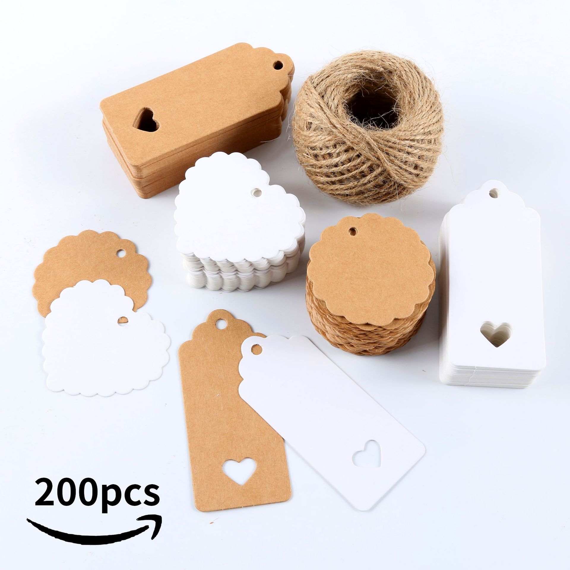 Amazon 200 Sheets Hemp Rope Gift Bag Kraft Paper Blank Hang Tags Bookmark Label Wedding DIY Gift Card