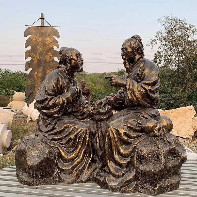 玻璃钢仿铜中医文化把脉人物雕塑中式医馆铜雕铸铜景观装饰摆件