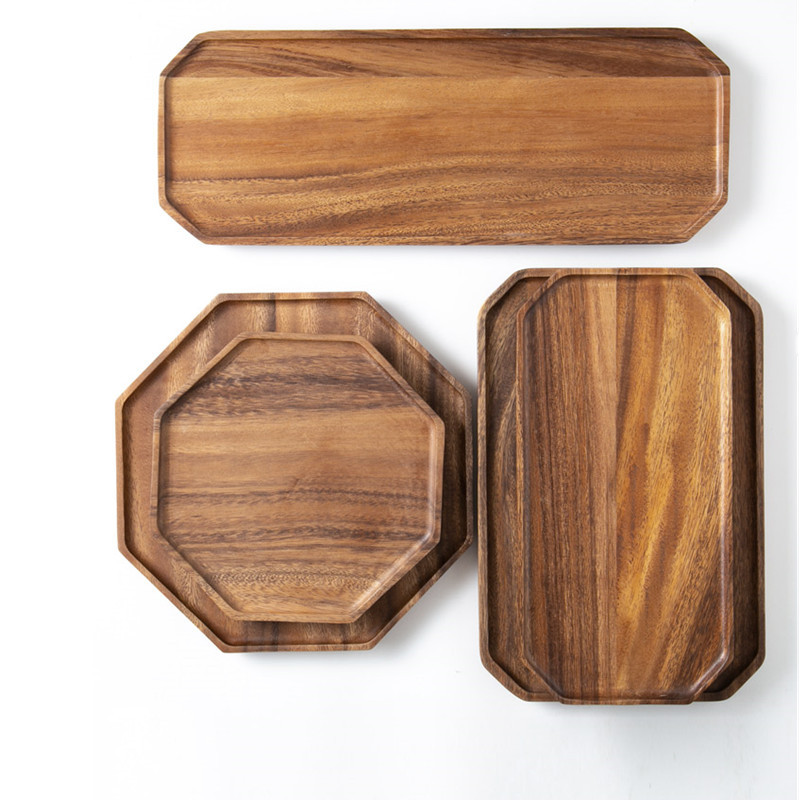 相思木八角盘日式餐具木托盘长方形木质托盘果盘酒店家用茶托盘