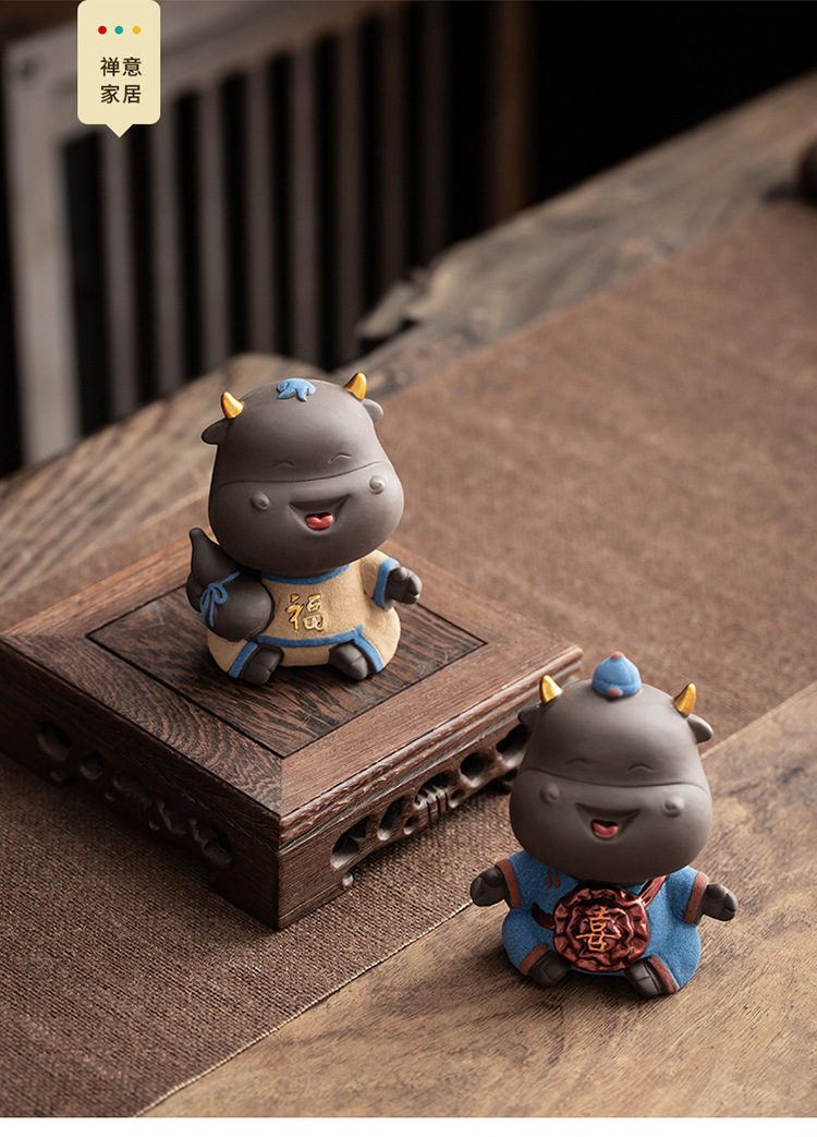 牛年生肖吉祥物摆件陶瓷可爱中式招财五福牛工艺品摆设家居装饰品