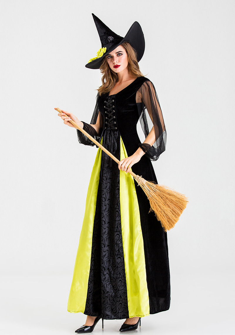 分码万圣节女巫服装长裙 成人角色扮演halloween绿黑巫婆演出服