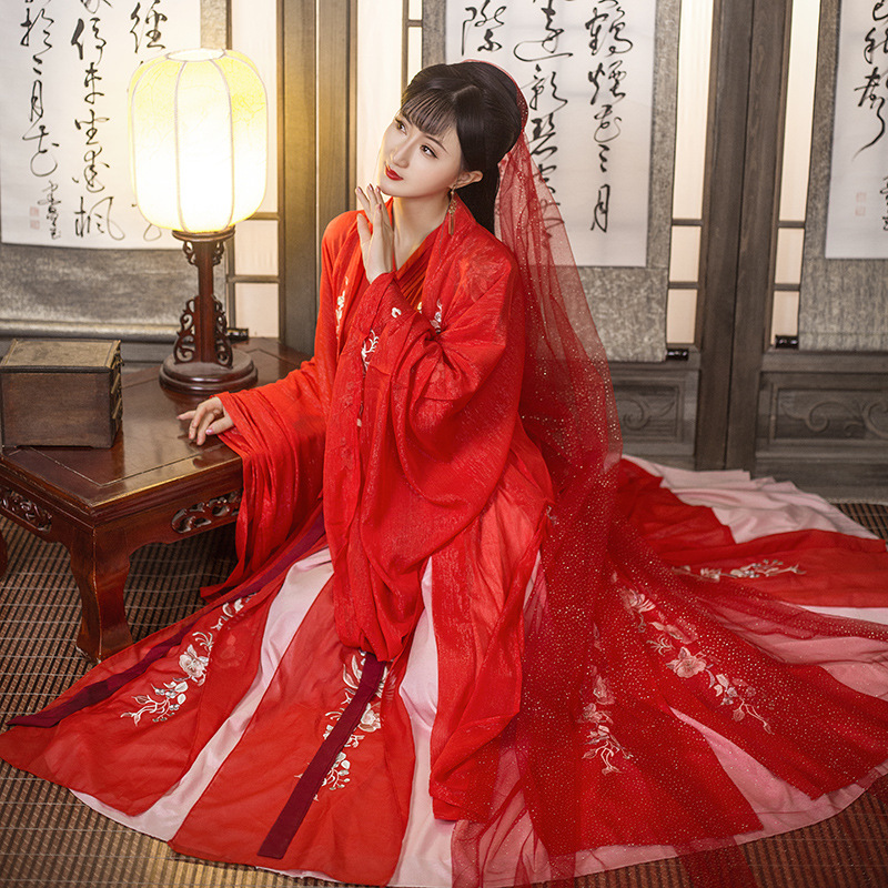 花嫁汉服女凤求凰红色风秋冬交领齐腰对襟日常全套学生古装原创