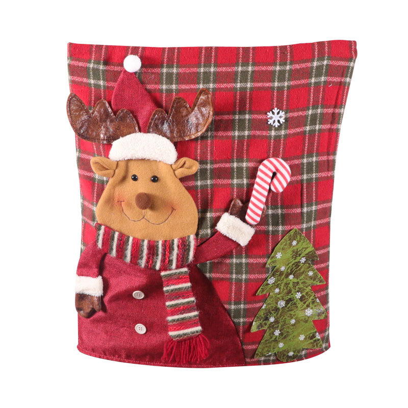 Cross-Border Direct Supply Christmas Decoration Red Plaid Snowman Santa Claus Chair Back Cover Creative Linen Chair Cushion Case