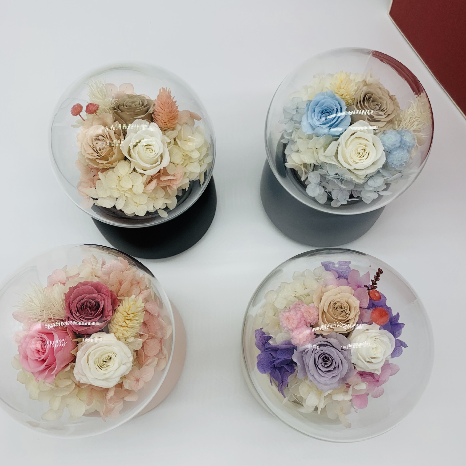 永生花成品旋转音乐盒透明水晶球轻奢摆件 diy玻璃罩七夕礼品定制