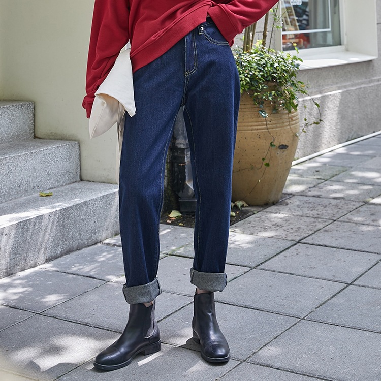 裤子港风复古蓝牛仔裤女秋新款宽松韩版老爹裤学生阔腿九分直筒裤