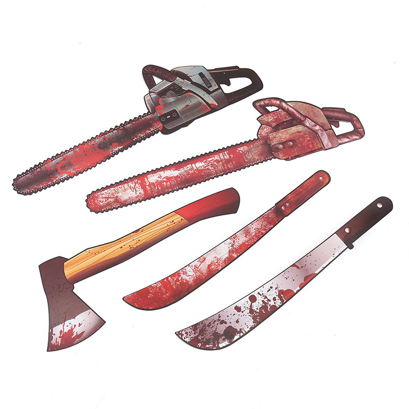 万圣节派对道具洒血兵器五件套cosplay整蛊电锯吓人带血斧头批发