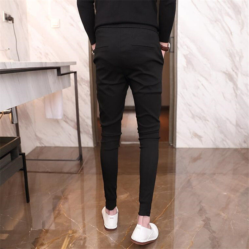 秋冬季加绒九分休闲裤子男韩版潮流时尚修身小脚裤男社会精神小伙