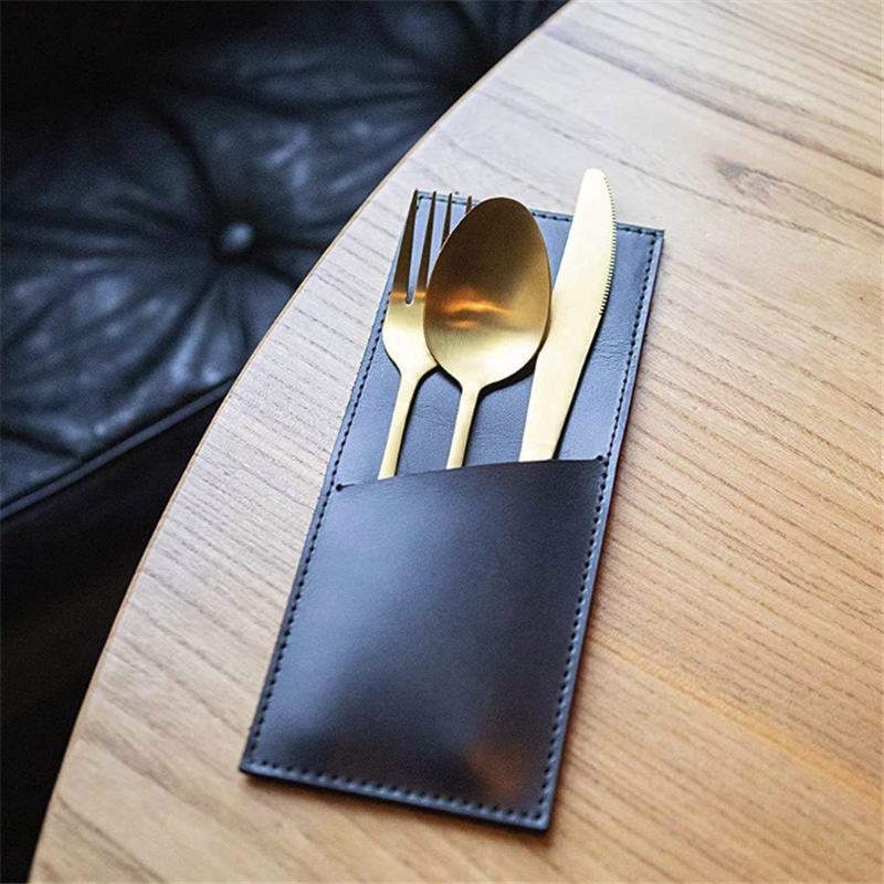 餐厅咖啡厅刀叉勺皮革套 西餐餐具摆拍收纳袋 环保pu皮餐具包-阿里巴