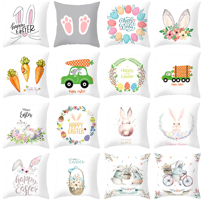 cross-border new easter rabbit linen pillowcase holiday home decoration pillow cushion cover