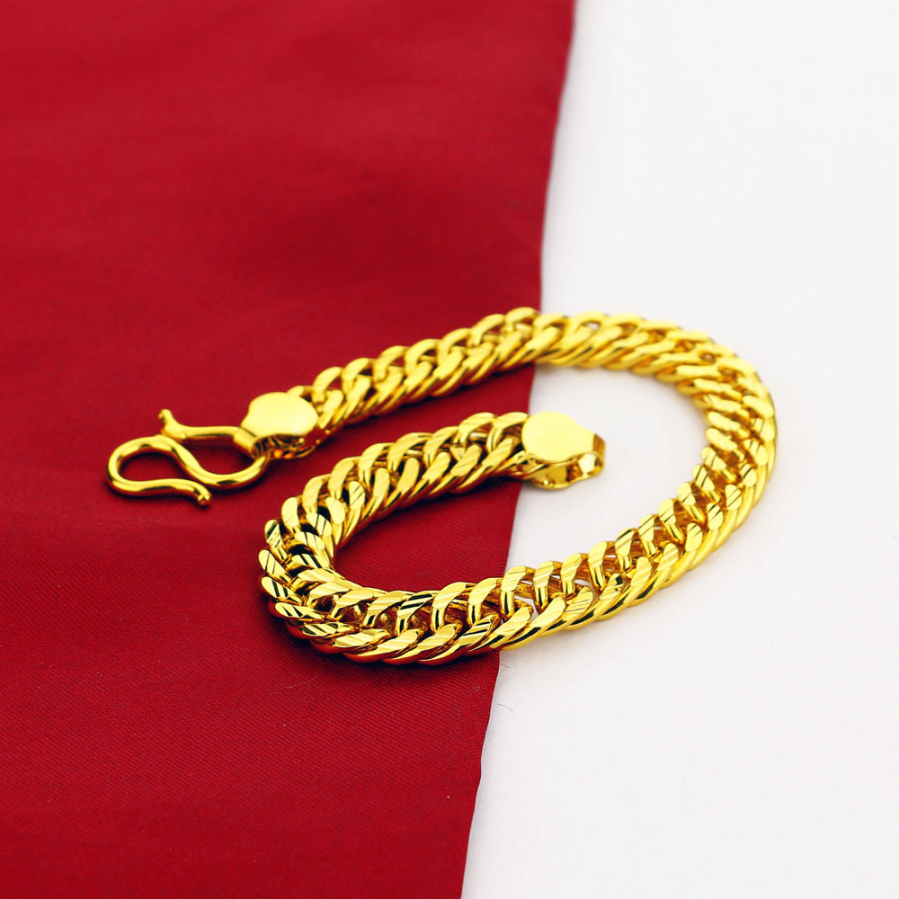 工厂批发经典款8mm马鞭链手链男士镀24k黄金仿黄金首饰品手环时尚